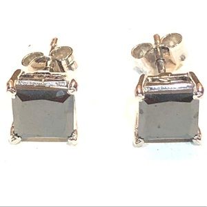 Genuine Black Diamond Square Cut 4CT Stud Earrings 925 Sterling Silver